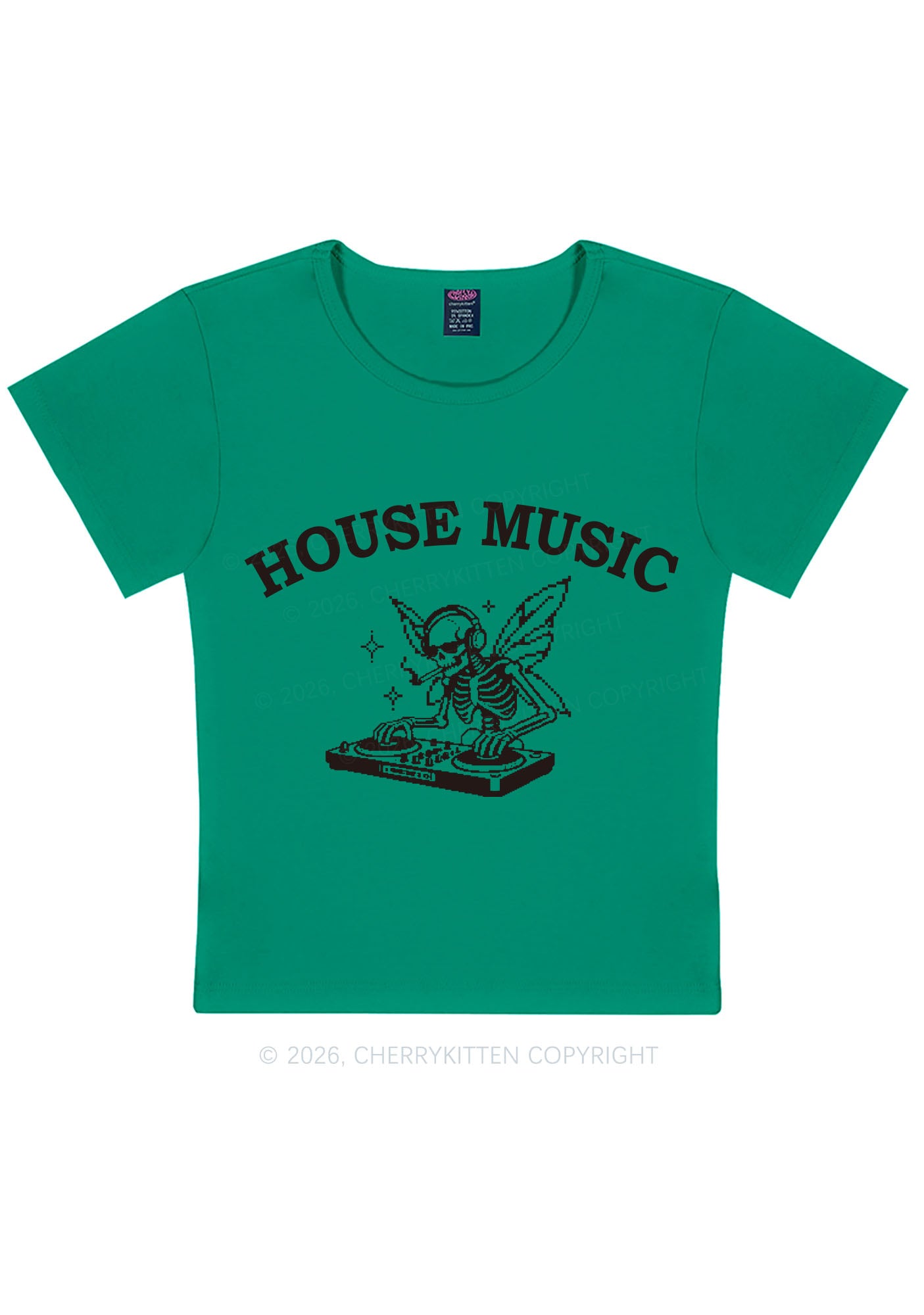 House Music Skeleton Y2K Baby Tee Cherrykitten