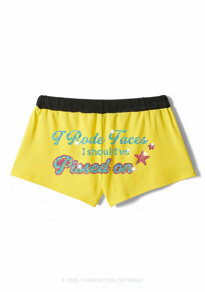 Rhinestone I Rode Faces Y2K Drawstring Mini Shorts Cherrykitten