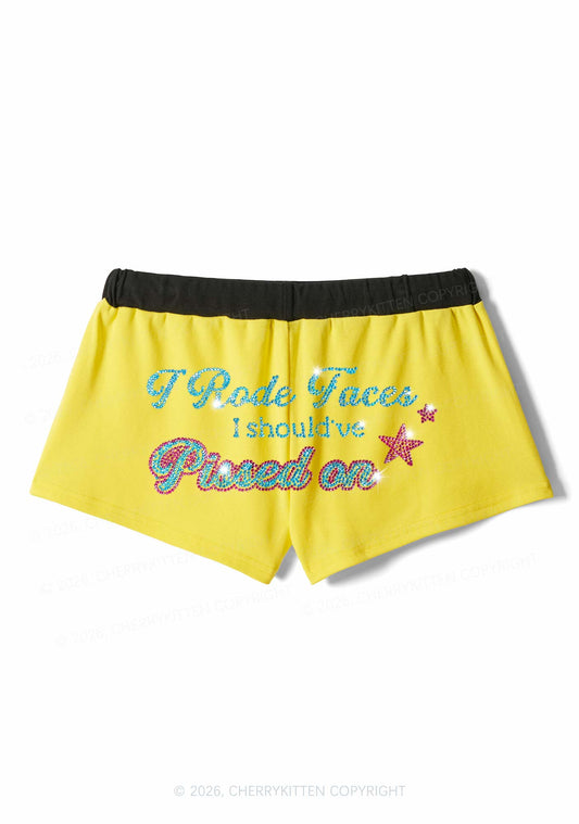 Rhinestone I Rode Faces Y2K Drawstring Mini Shorts Cherrykitten