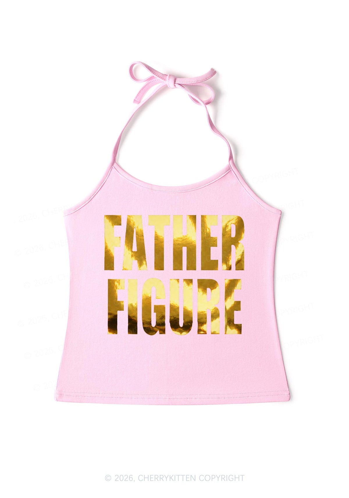 Father Figure Silver Foil Printed Y2K Halter Neck Cami Cherrykitten