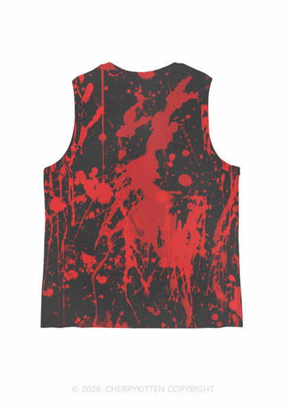 Halloween Red Blood On Black Y2K Mesh Muscle Tank Cherrykitten