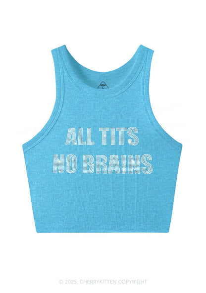 Rhinestone All Txts No Brains Y2K Crop Tank Top Cherrykitten