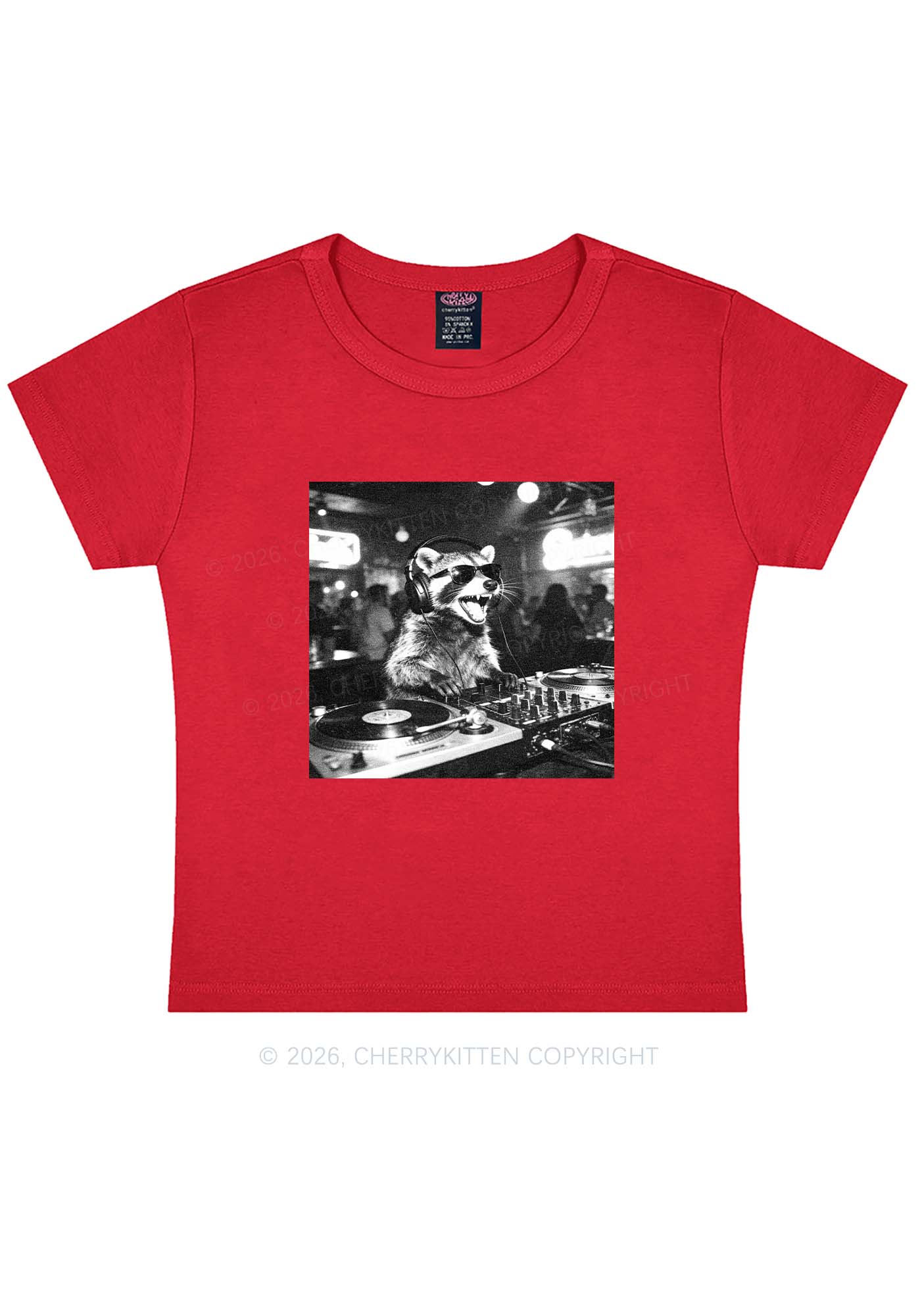 Vintage DJ Raccoon Y2K Baby Tee Cherrykitten