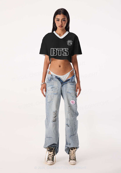 Black Kpop Boys Number Y2K Crop Sport Jersey Shirts Cherrykitten