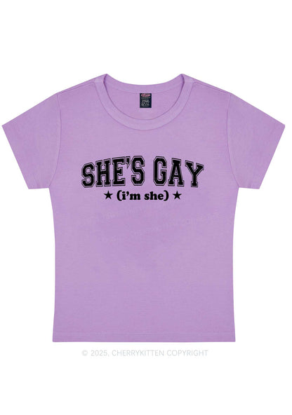 She Is Gay Y2K Baby Tee Cherrykitten