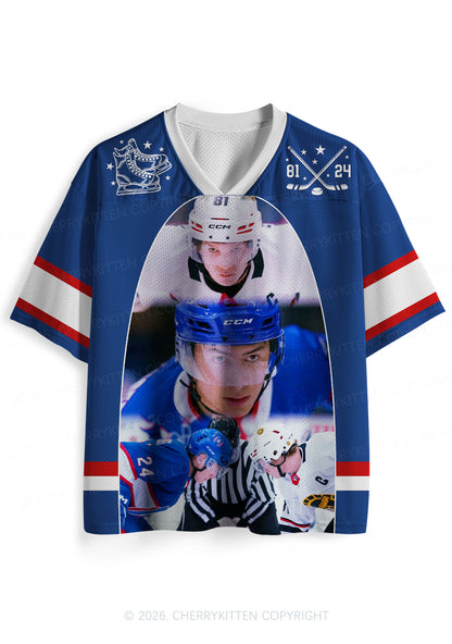Blue Hockey Match HR Y2K Sport Jersey Shirts Cherrykitten