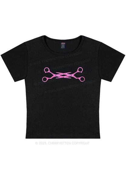 Glitter Pink Scissor Pride Y2K Baby Tee Cherrykitten
