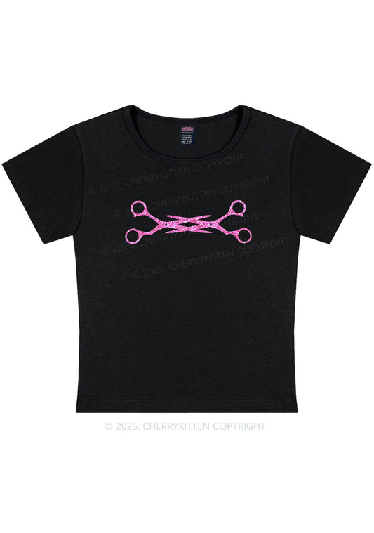 Glitter Pink Scissor Pride Y2K Baby Tee Cherrykitten
