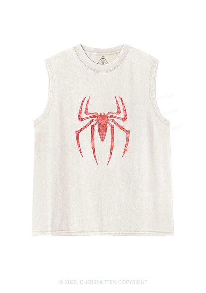Rhinestone Red Spider Y2K Washed Muscle Tank Cherrykitten