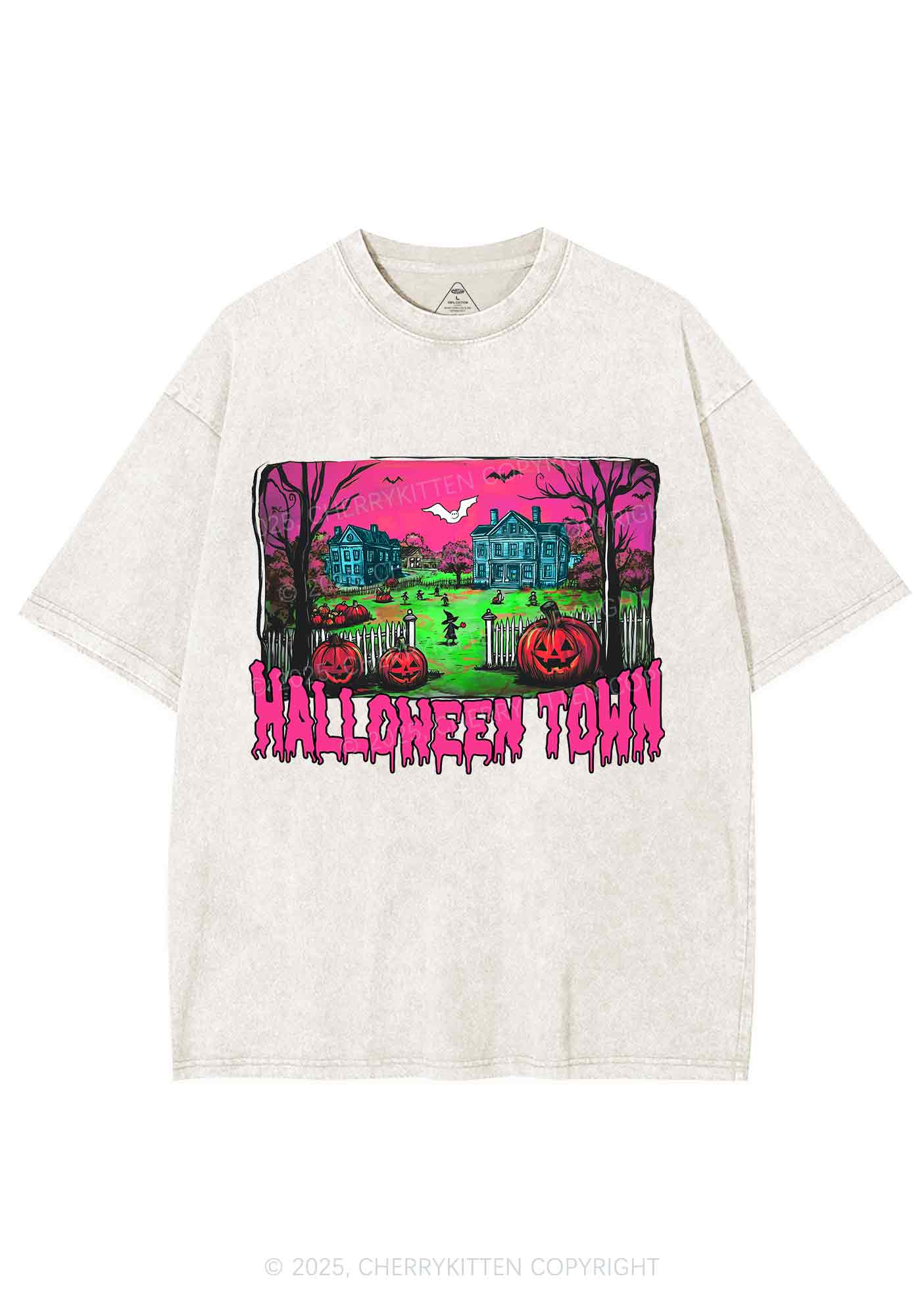 Halloween Pumpkin Town Y2K Shirts Washed Tee Cherrykitten