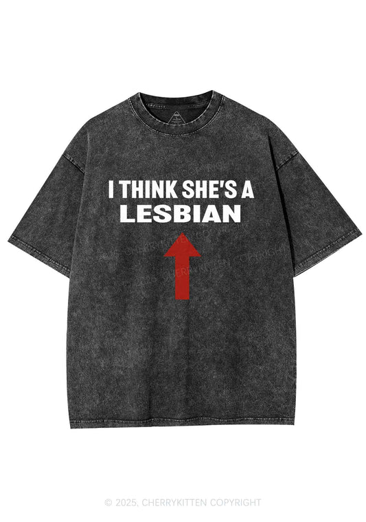 I Think She's A Lesbian Y2K Shirts Washed Tee Cherrykitten
