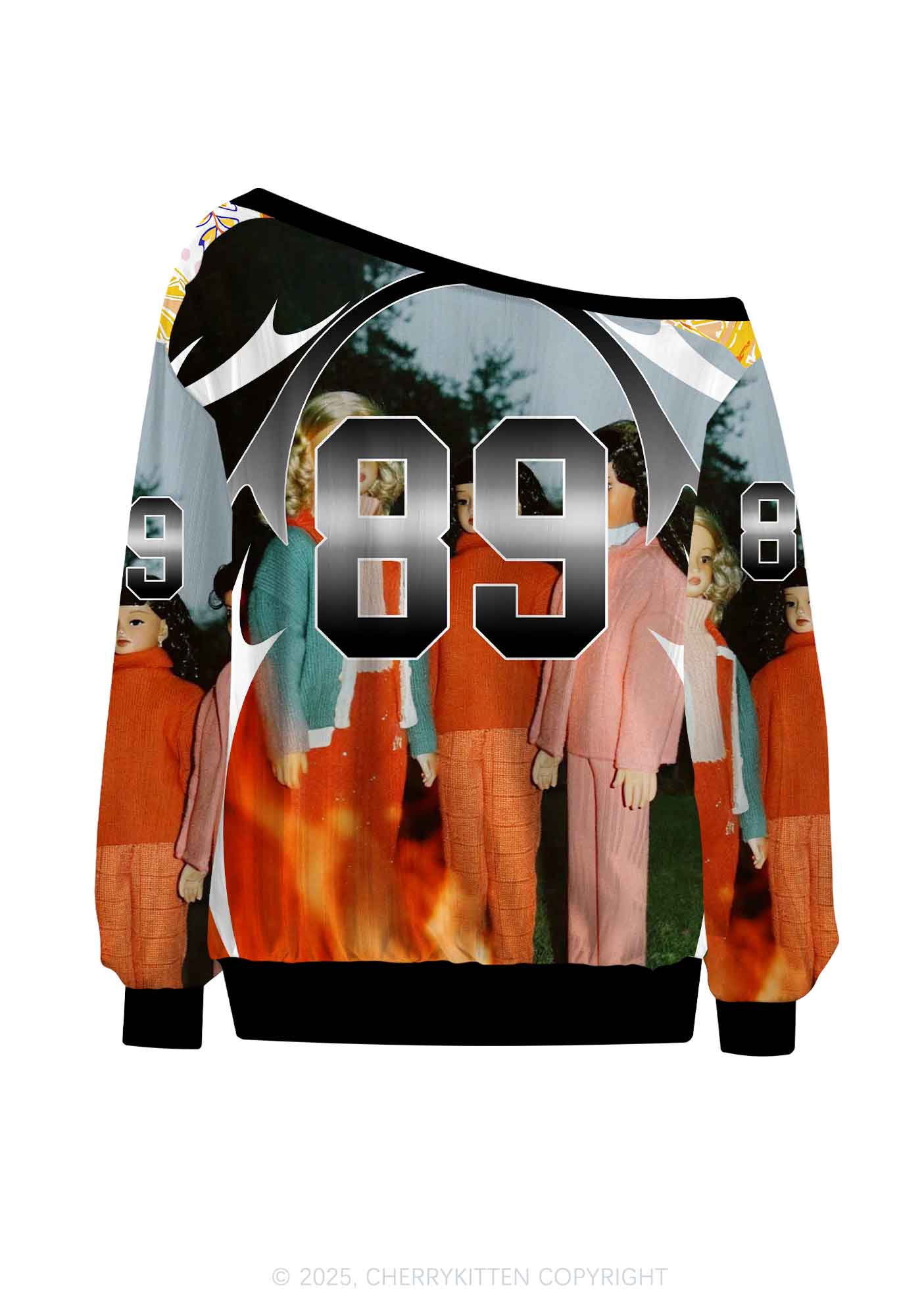 Custom Doll Flame Y2K Off Shoulder Long Sleeve Sport Jersey Shirts Cherrykitten