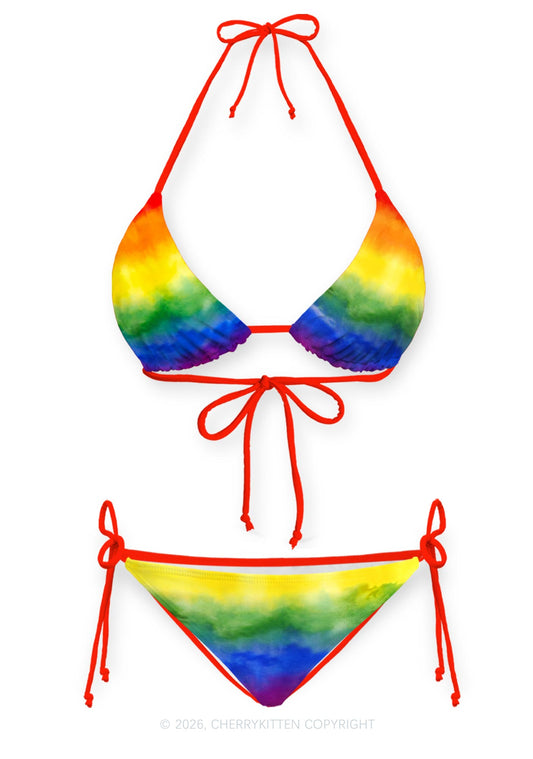 Rainbow Flag Pride Y2K Print Bikini Set Cherrykitten