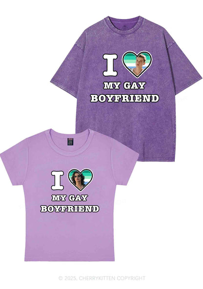 Custom My Gay BF Pride Y2K Valentine's Day Couple Shirt Cherrykitten