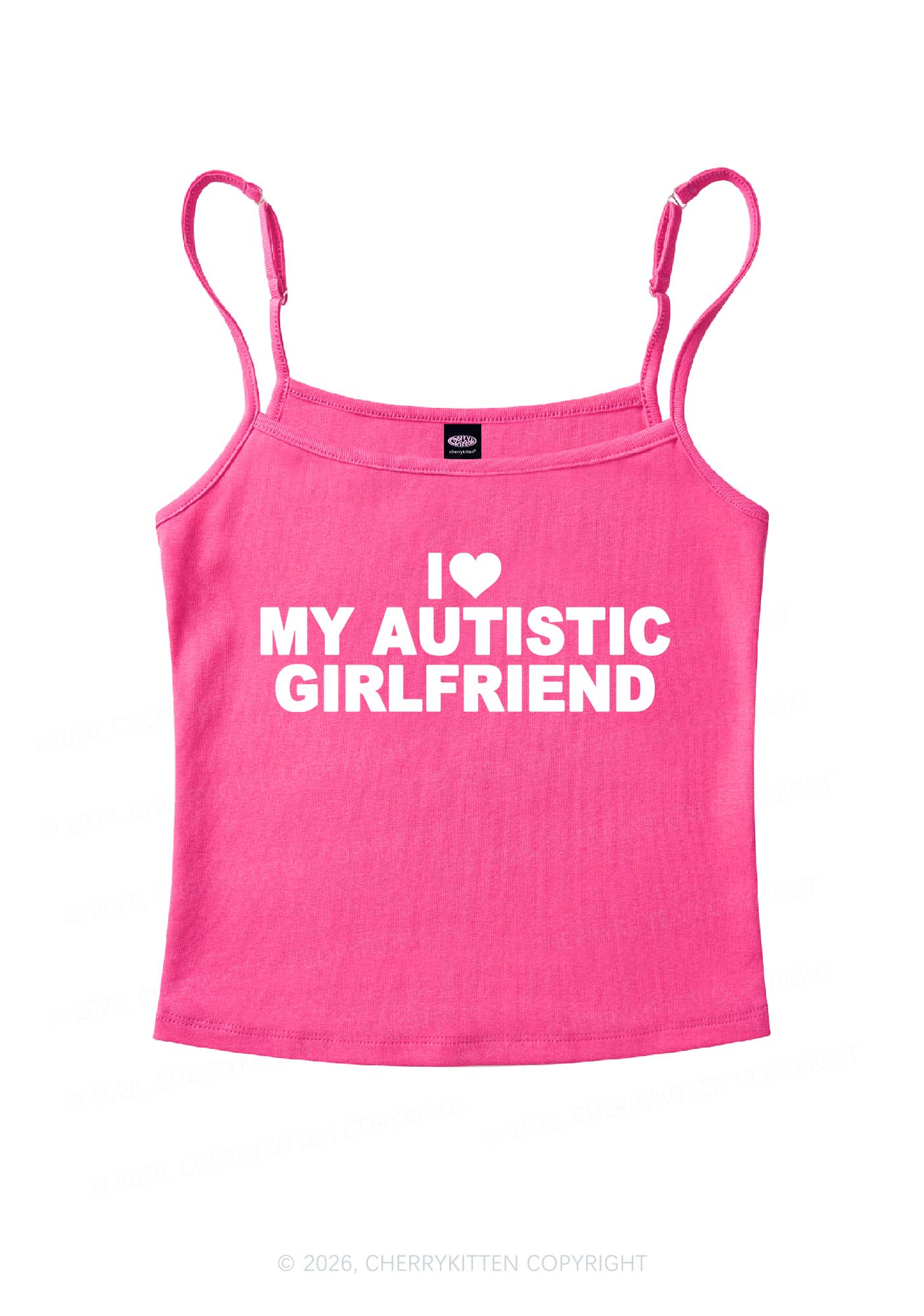 I Love My Autistic GF Valentine's Day Y2K Spaghetti Strap Cami Cherrykitten
