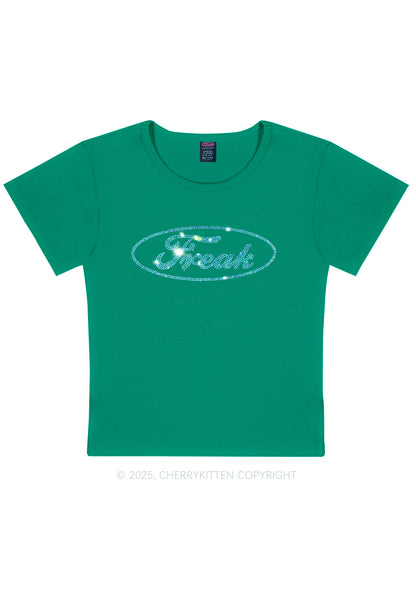 Rhinestone Oval Freak Y2K Baby Tee Cherrykitten