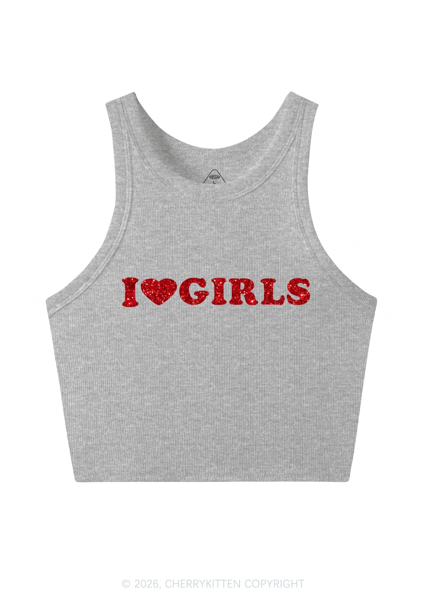 Glitter I Love Girls Pride Y2K Crop Tank Top Cherrykitten