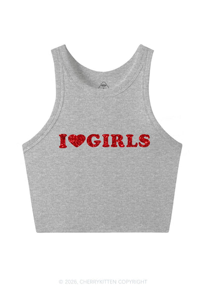 Glitter I Love Girls Pride Y2K Crop Tank Top Cherrykitten