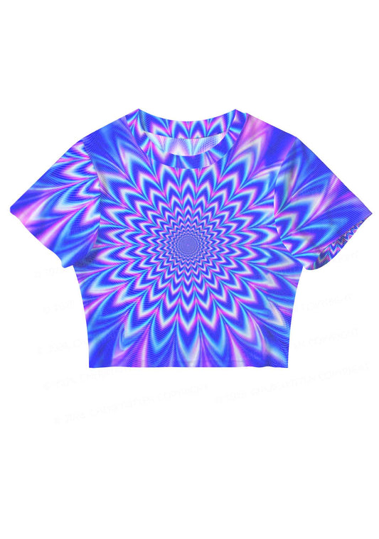 Blue Vortex Optical Illusion Y2K Mesh Crop Top Cherrykitten