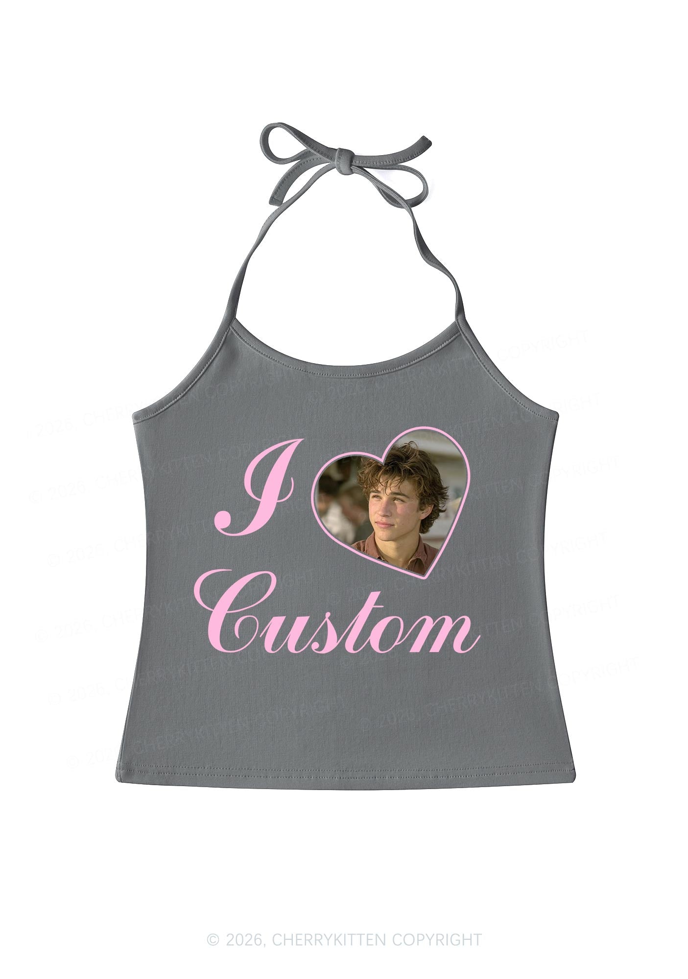 I Love Custom Photo Valentine's Day Y2K Halter Neck Cami Cherrykitten