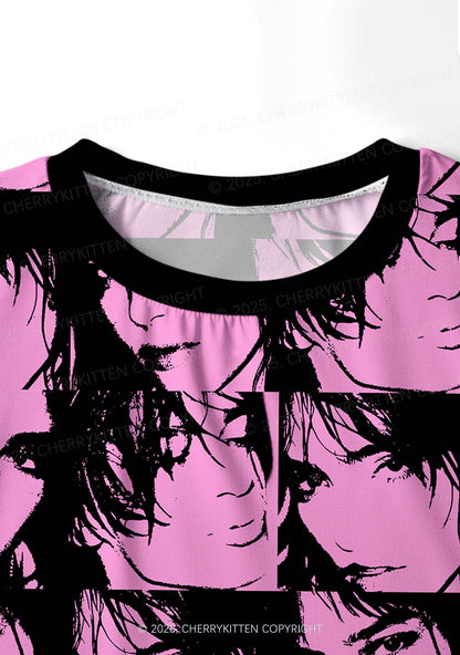 Pink Custom Portrait Valentine's Day Y2K Print Long Sleeve Pajama Set Cherrykitten