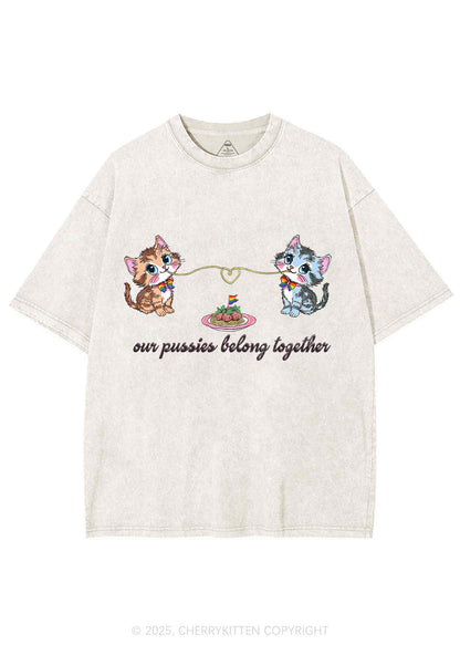 Our Puxxies Belong Together Pride Y2K Shirts Washed Tee Cherrykitten