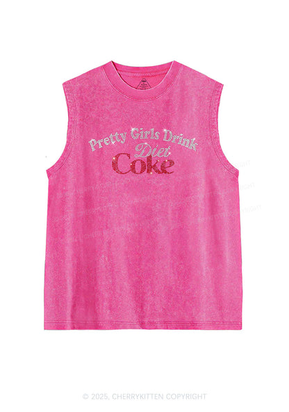 Rhinestone Pretty Girls Drink Diet Coke Y2K Washed Muscle Tank Cherrykitten