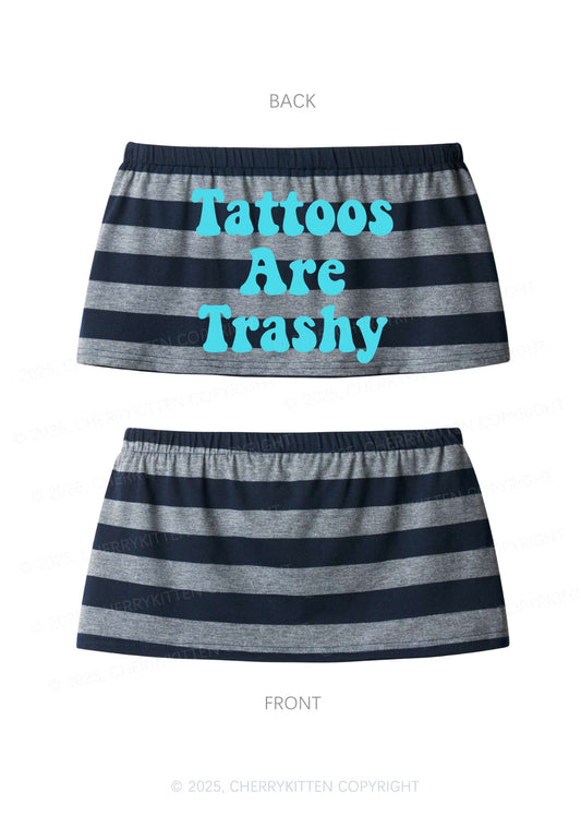 Tattoos Are Trashy Y2K Navy Grey Striped Mini Skirt Cherrykitten