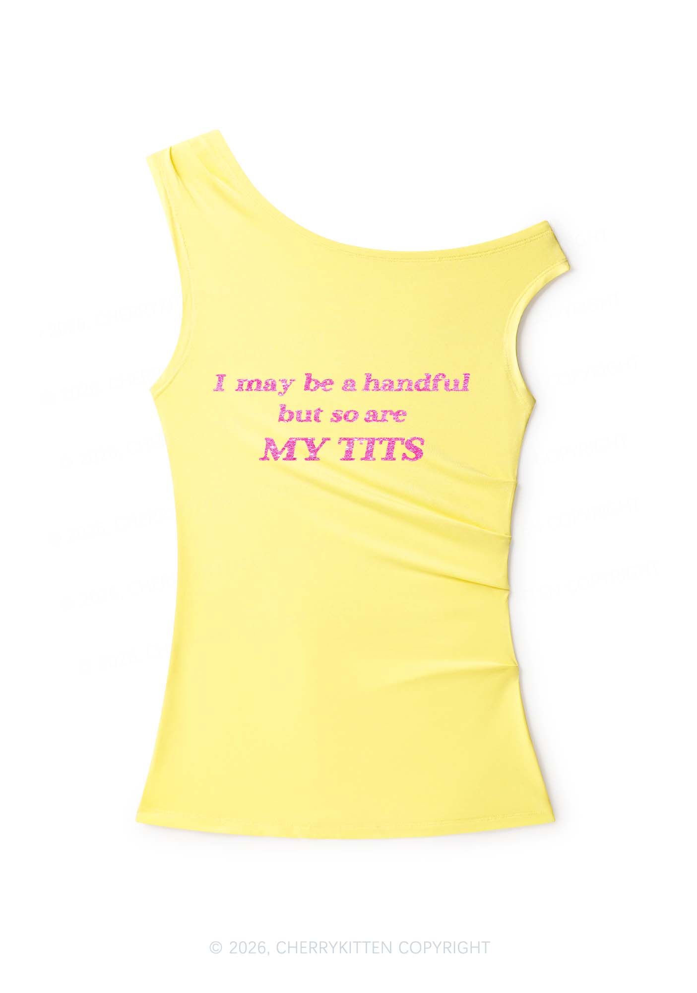 Glitter I May Be A Handful Y2K Off Shoulder Tank Top Cherrykitten