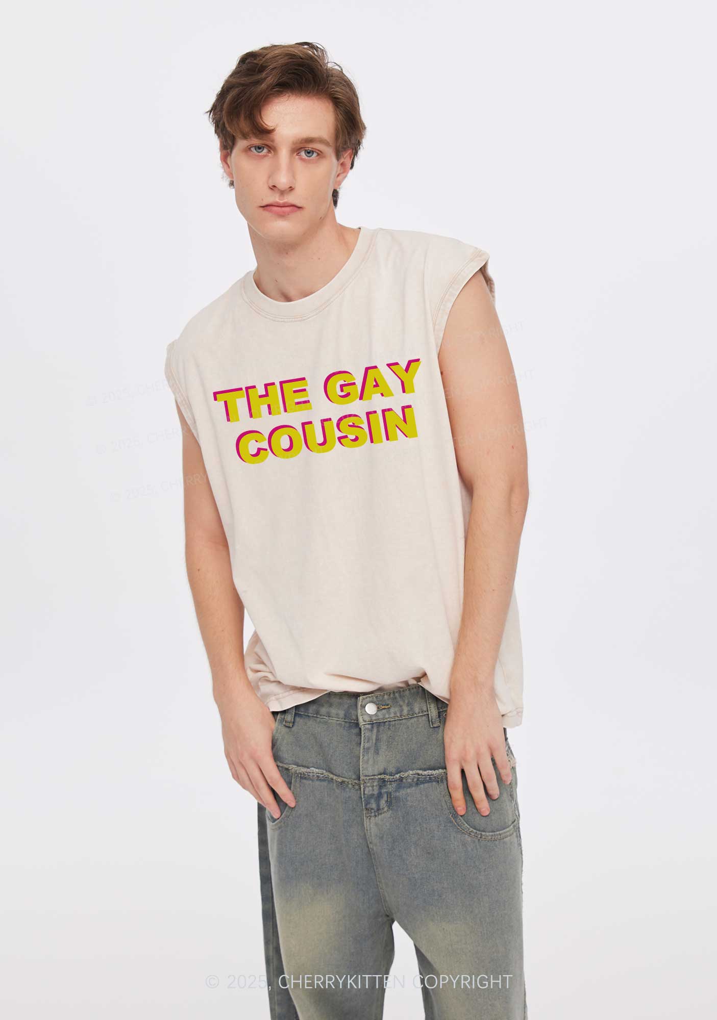 The Gay Cousin Pride Y2K Washed Muscle Tank Cherrykitten