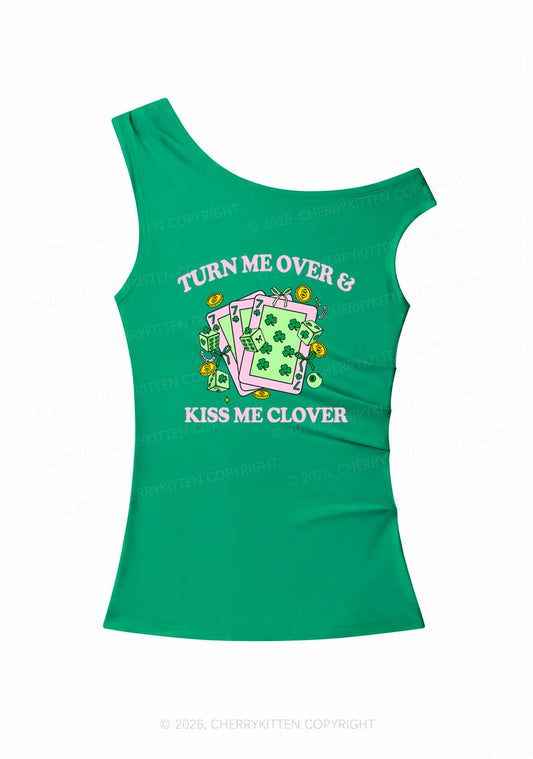 Kiss Me Clover Cards St Patricks Y2K Off Shoulder Tank Top Cherrykitten