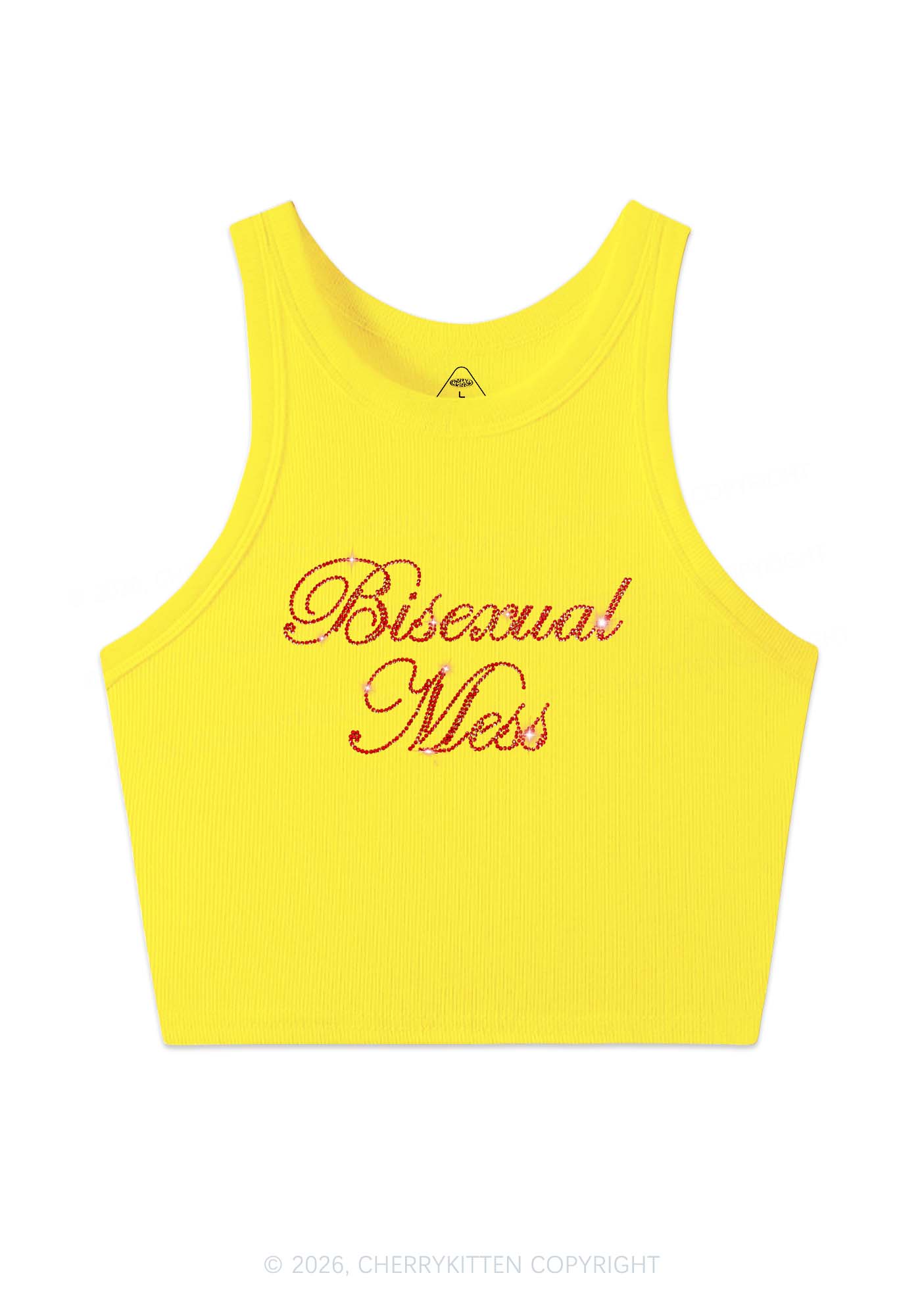 Rhinestone Bisexual Mess Pride Y2K Crop Tank Top Cherrykitten