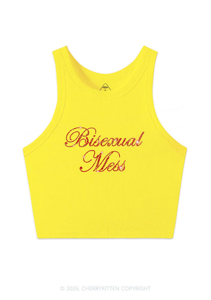 Rhinestone Bisexual Mess Pride Y2K Crop Tank Top Cherrykitten