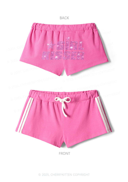 Rhinestone Girl kisser Pride Y2K Drawstring Mini Shorts Cherrykitten