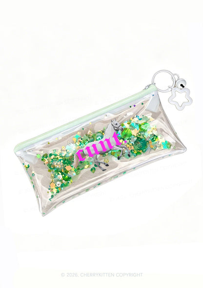 Pink Cxxt Horse Y2K Quicksand Transparent Pencil Pouch Cherrykitten