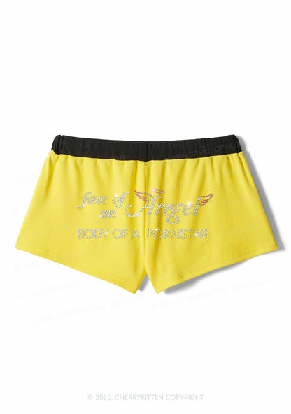 Rhinestone Face Of An Angel Y2K Drawstring Mini Shorts Cherrykitten