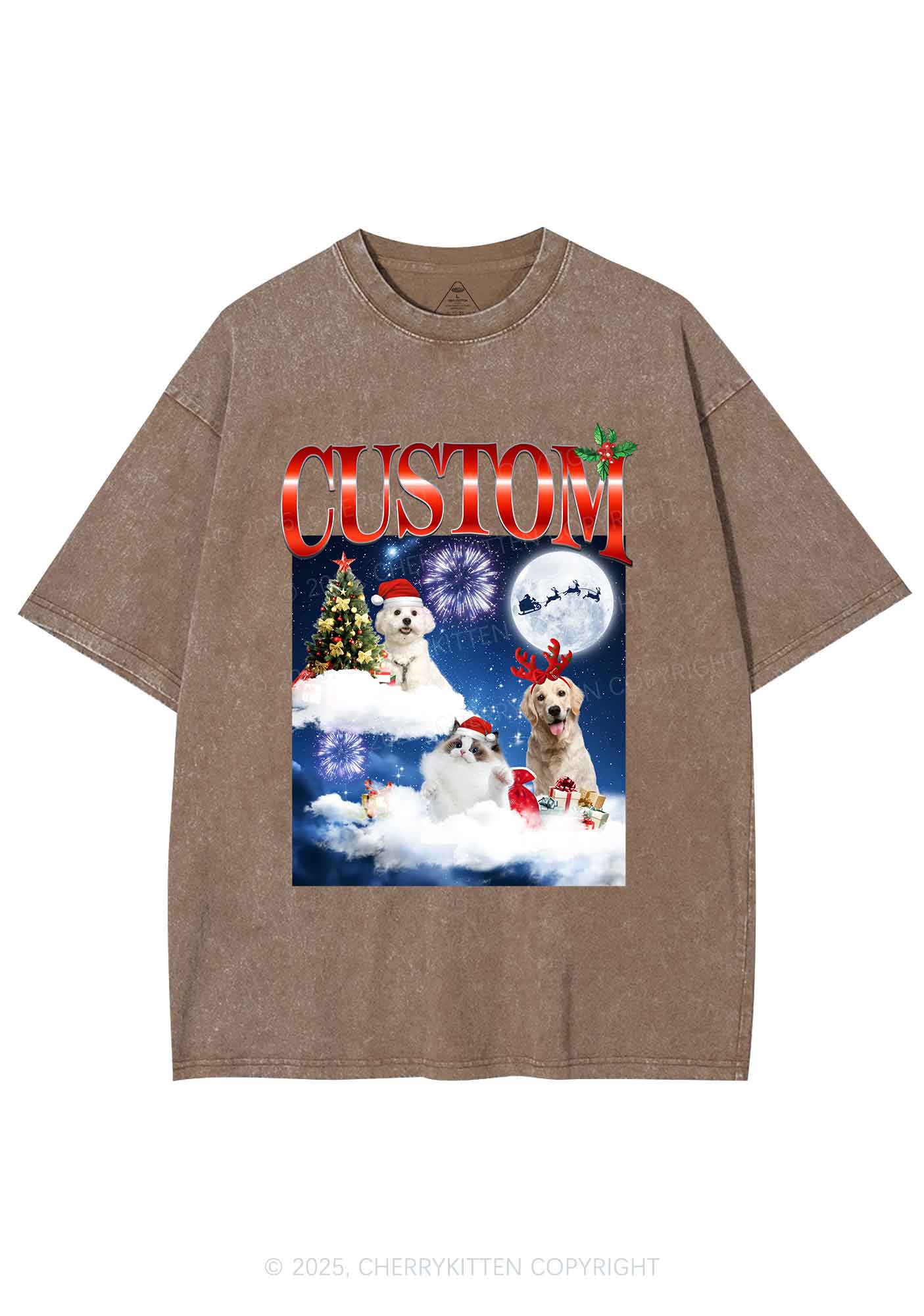 Custom Christmas Pet Y2K Shirts Washed Tee Cherrykitten