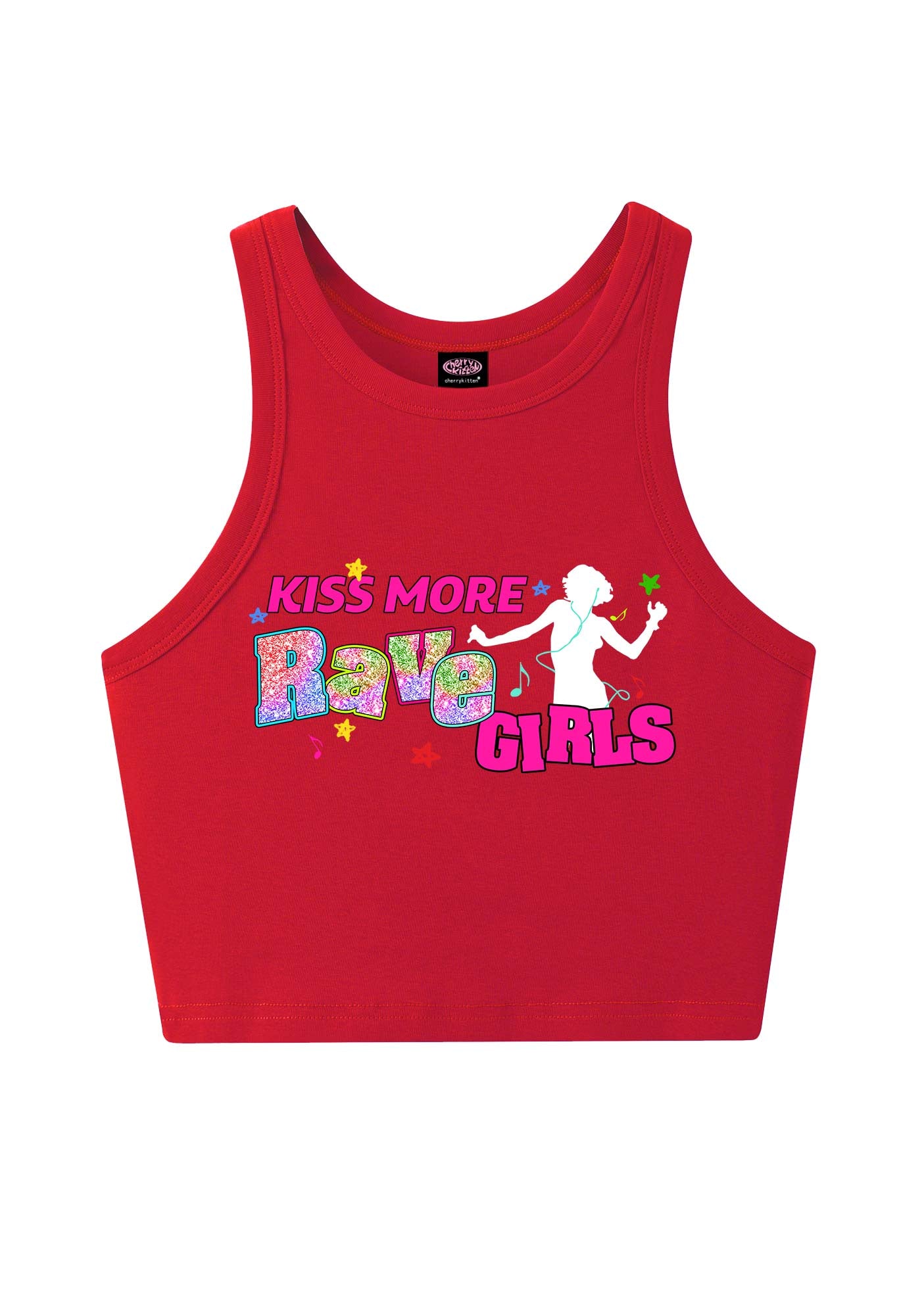 Kiss More Rave Girls Y2K Crop Tank Top Cherrykitten