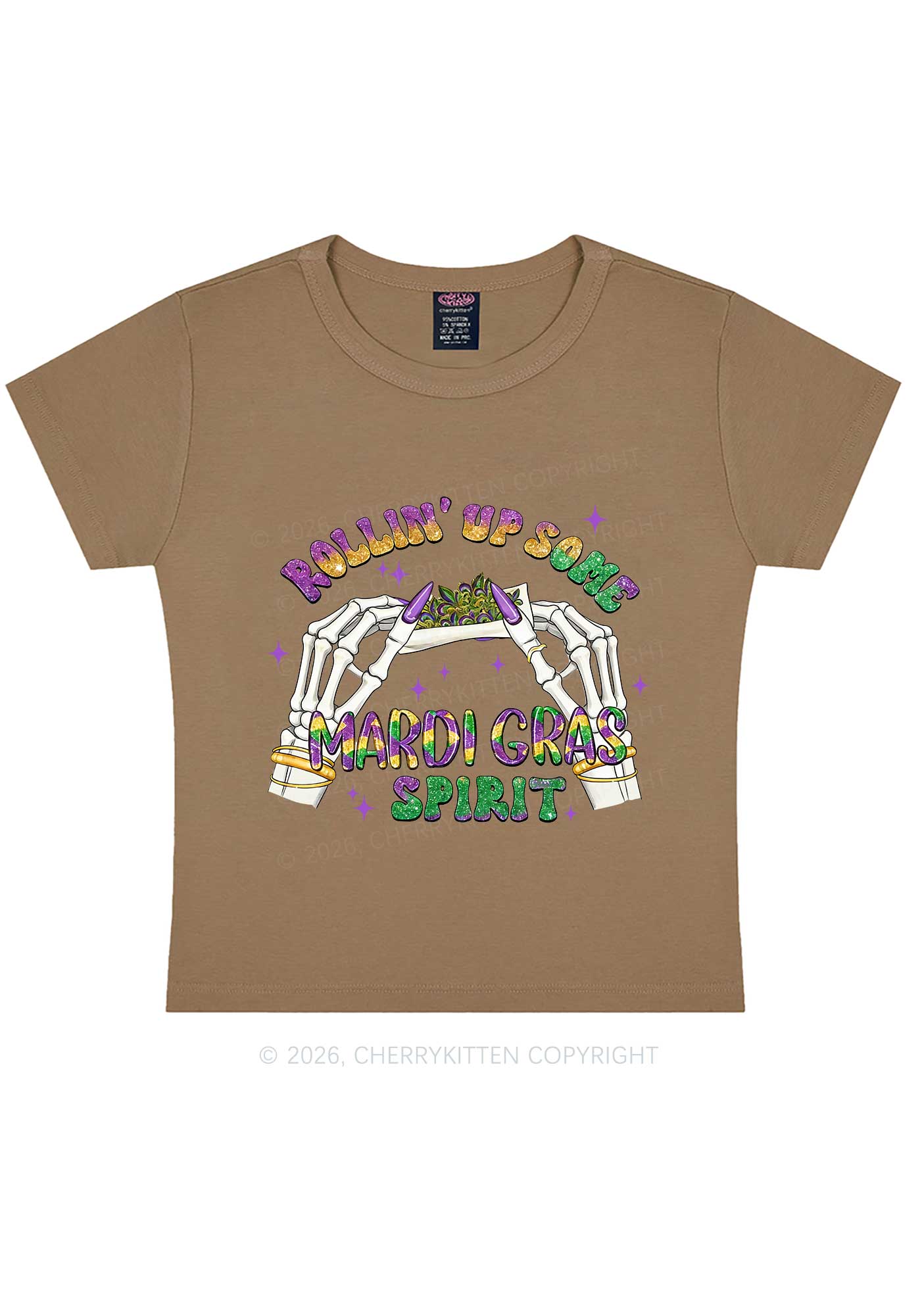 Rollin Up Mardi Gras Spirit Y2K Baby Tee Cherrykitten