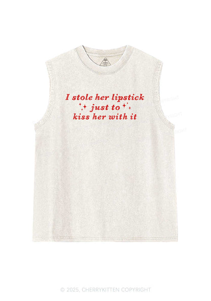 I Stole Her Lipstick Pride Y2K Washed Muscle Tank Cherrykitten