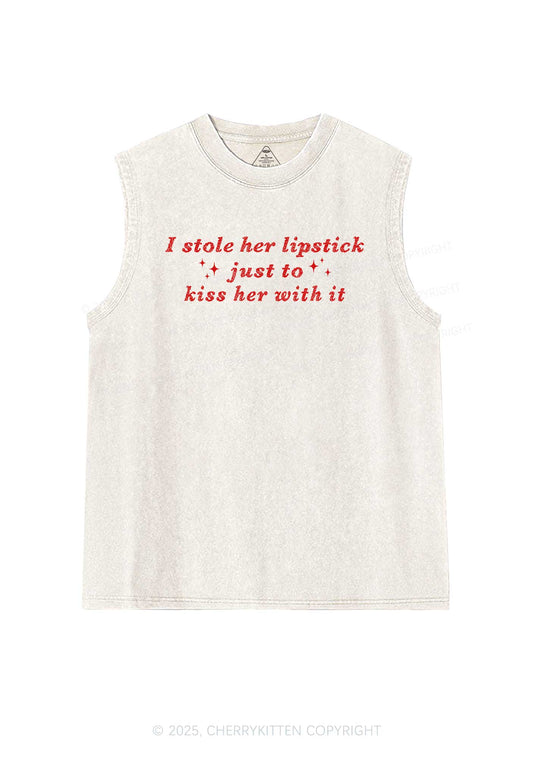 I Stole Her Lipstick Pride Y2K Washed Muscle Tank Cherrykitten
