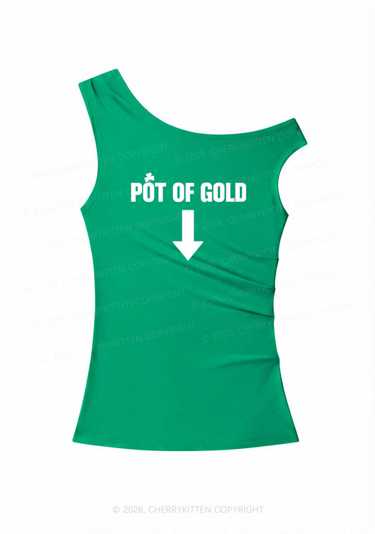 Pot Of Gold St Patricks Y2K Off Shoulder Tank Top Cherrykitten