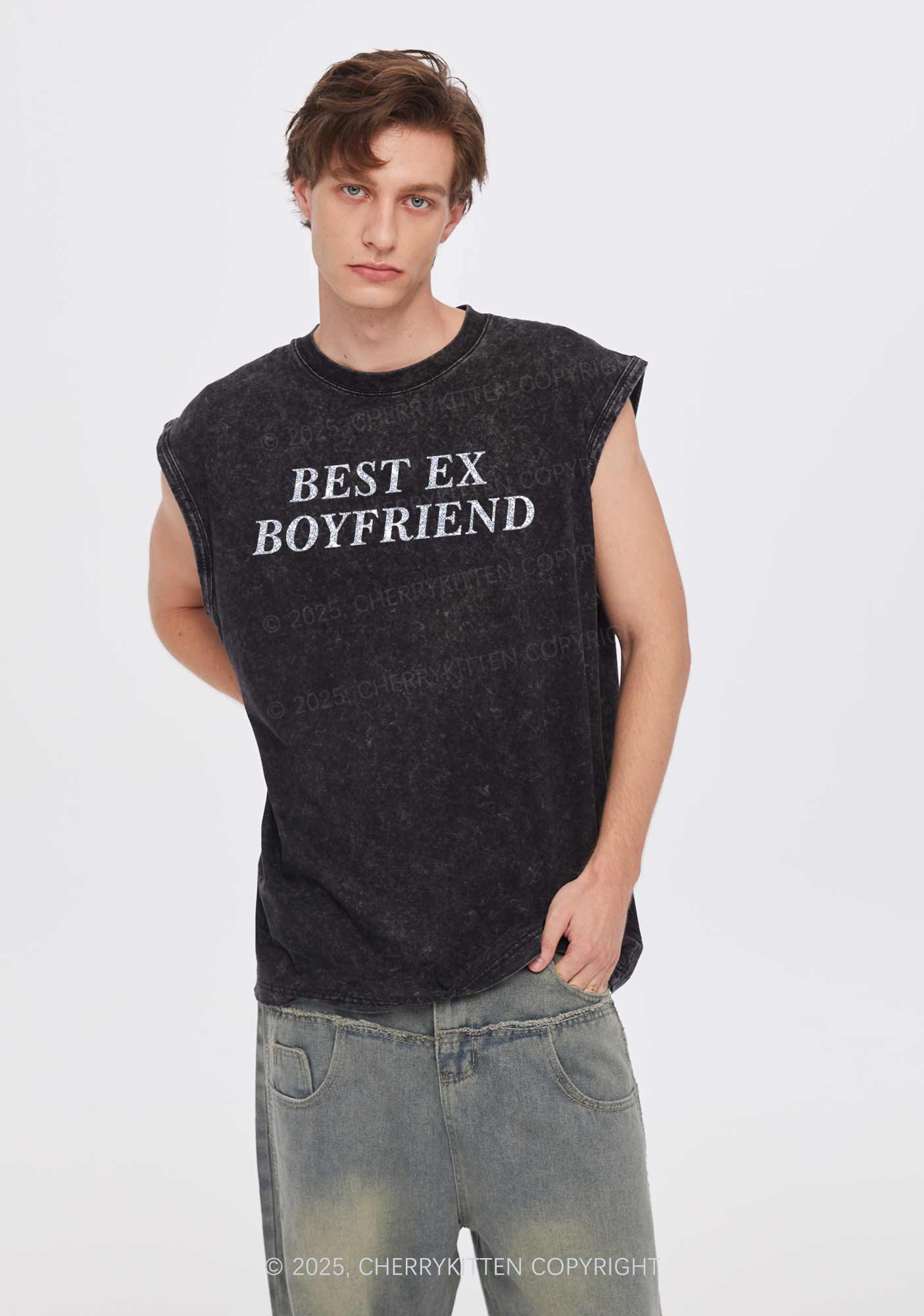 Custom Text Glitter Y2K Washed Muscle Tank Cherrykitten