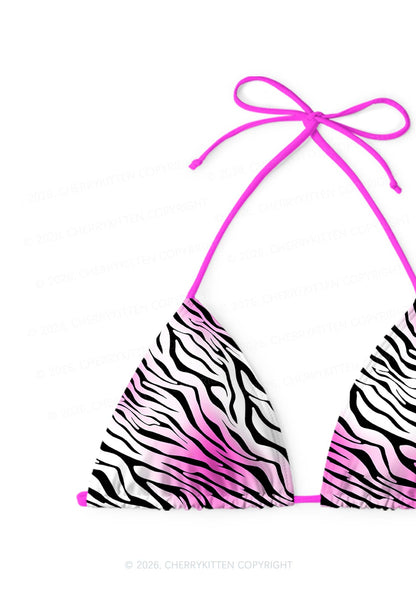 Gradient Pink Zebra Stripe Y2K Print Bikini Set Cherrykitten