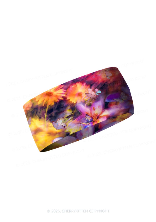 Purple Floral Butterfly Y2K Print Headband Cherrykitten