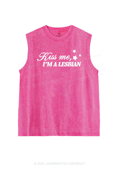 Kiss Me Im Lesbian Pride Y2K Washed Muscle Tank Cherrykitten