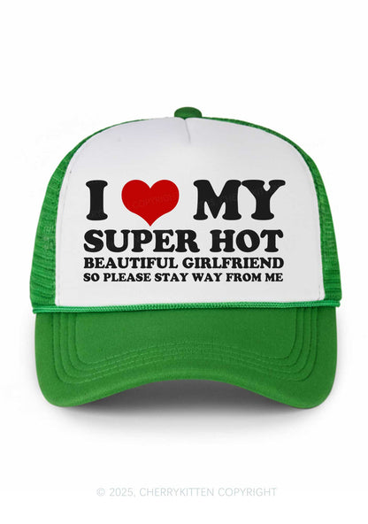 Love My Super Hot GF Valentine's Day Y2K Colorblock Trucker Hat Cherrykitten