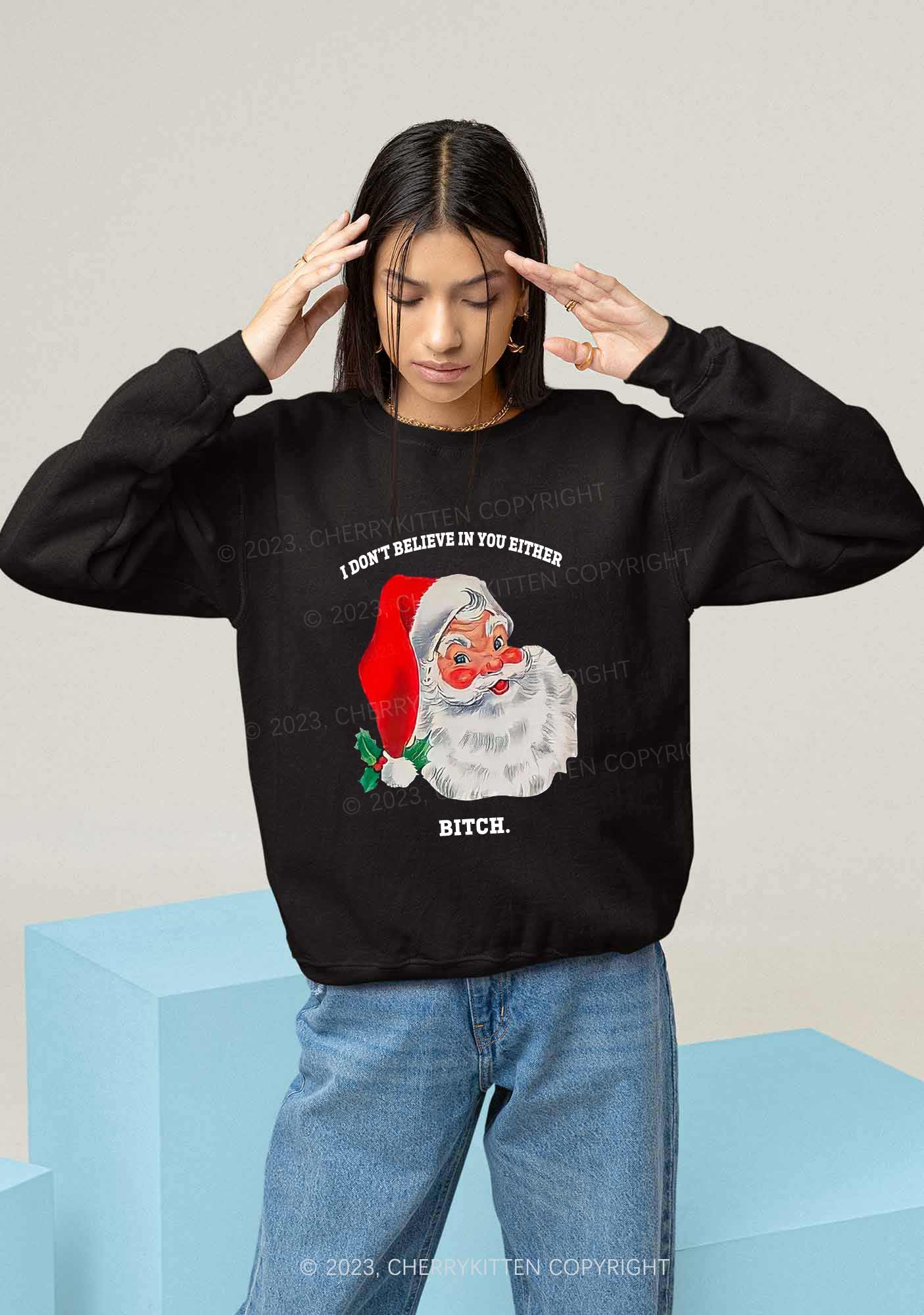 I Don't Believe In You Either Christmas Y2K Sweatshirt Cherrykitten