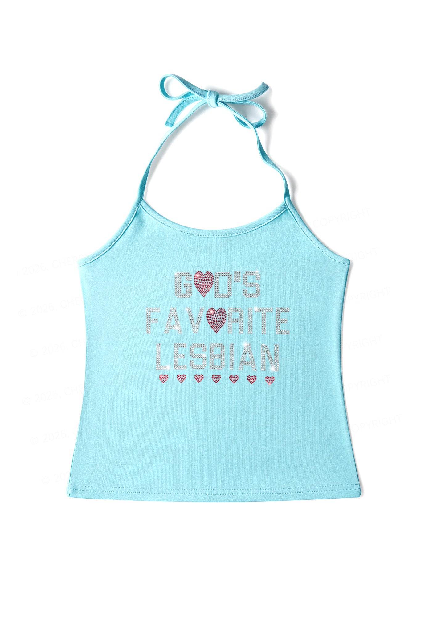 Rhinestone Gods Favorite Lesbian Pride Y2K Halter Neck Cami Cherrykitten