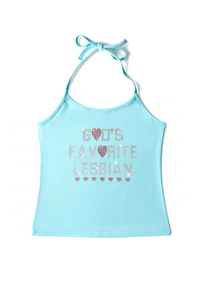 Rhinestone Gods Favorite Lesbian Pride Y2K Halter Neck Cami Cherrykitten